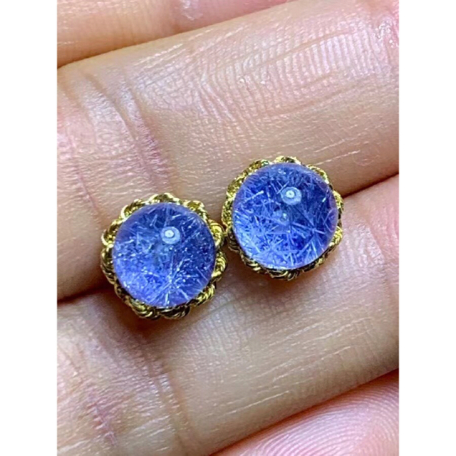 ⭐︎【天然】ブルールチル デュモルチエライト ピアス k18 8mm