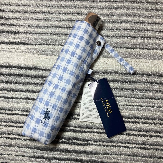 POLO RALPH LAUREN(ポロラルフローレン)の【新品】ポロラルフローレン ギンガムチェック 折り畳み傘 ライトブルー 55cm レディースのファッション小物(傘)の商品写真