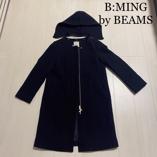 ★B:MING by BEAMS  ネイビー　ノーカラーコート　サイズL秋冬物