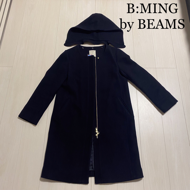 BEAMS(ビームス)の★B:MING by BEAMS  ネイビー　ノーカラーコート　サイズL レディースのジャケット/アウター(ロングコート)の商品写真