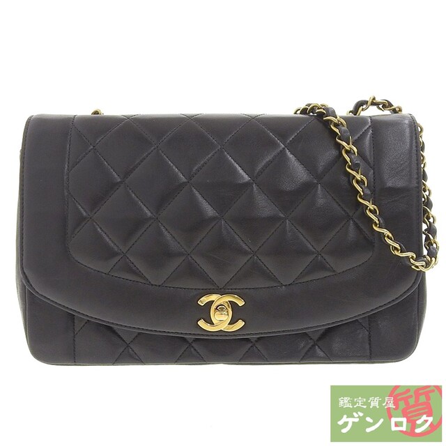 約108cmレザー開閉式CHANEL シャネル マトラッセ ダイアナ チェーンショルダー ショルダーバッグ ブラック レザー 3番台 レディース【質屋】