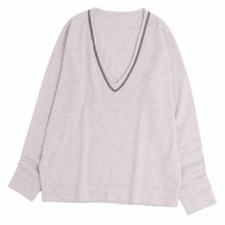 ブルネロクチネリ(BRUNELLO CUCINELLI)の美品 ブルネロクチネリ BRUNELLO CUCINELLI ニット セーター ロングスリーブ Vネック カシミヤ100％ 無地 トップス レディース M アイボリー(ニット/セーター)