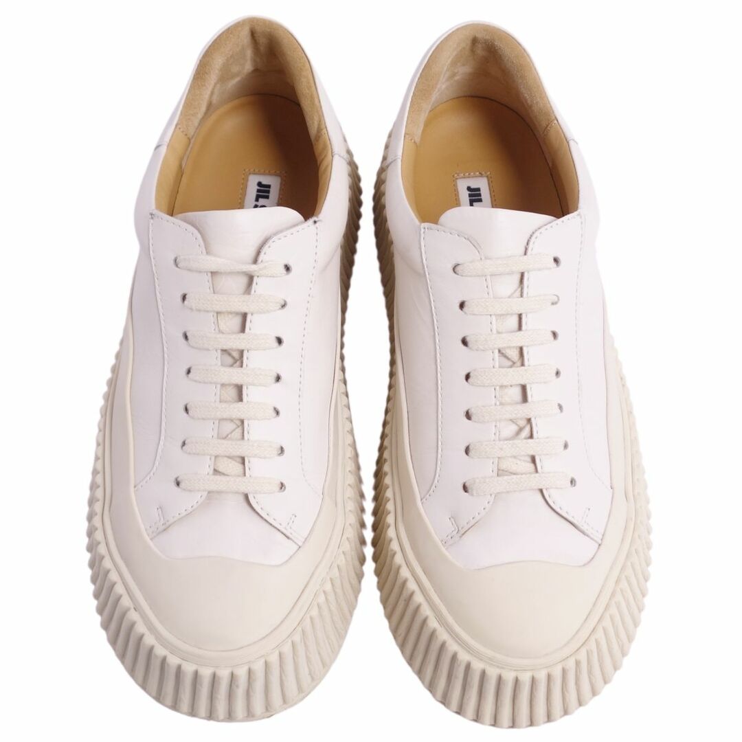 美品 ジルサンダー JIL SANDER スニーカー ローカットスニーカー 厚底 カーフレザー レースアップ シューズ レディース  37(24cm相当) アイボリー