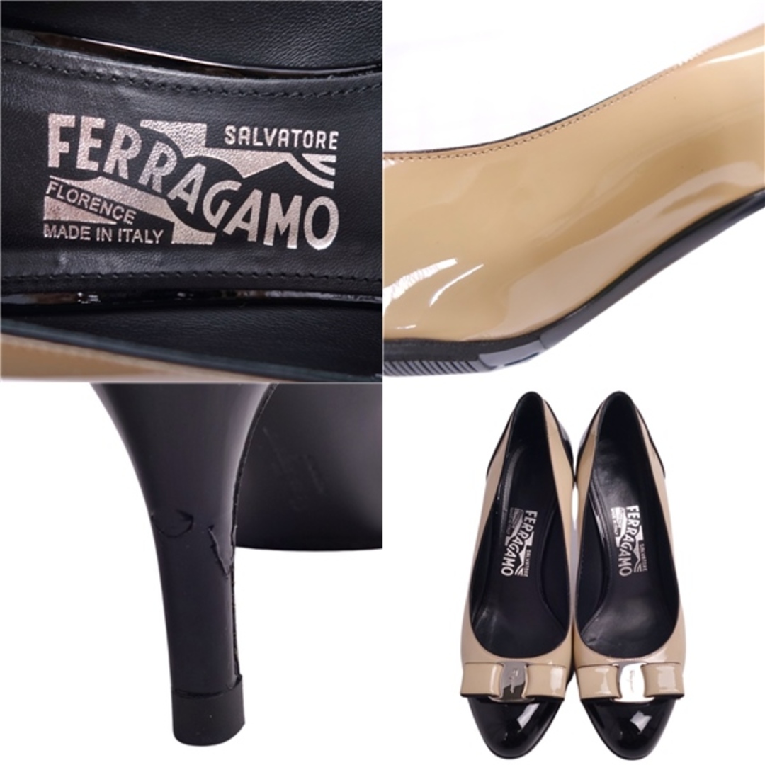 美品 サルヴァトーレ フェラガモ Salvatore Ferragamo パンプス ヒール ヴァラ パテントレザー シューズ レディース 5C(22.5cm相当) ブラック