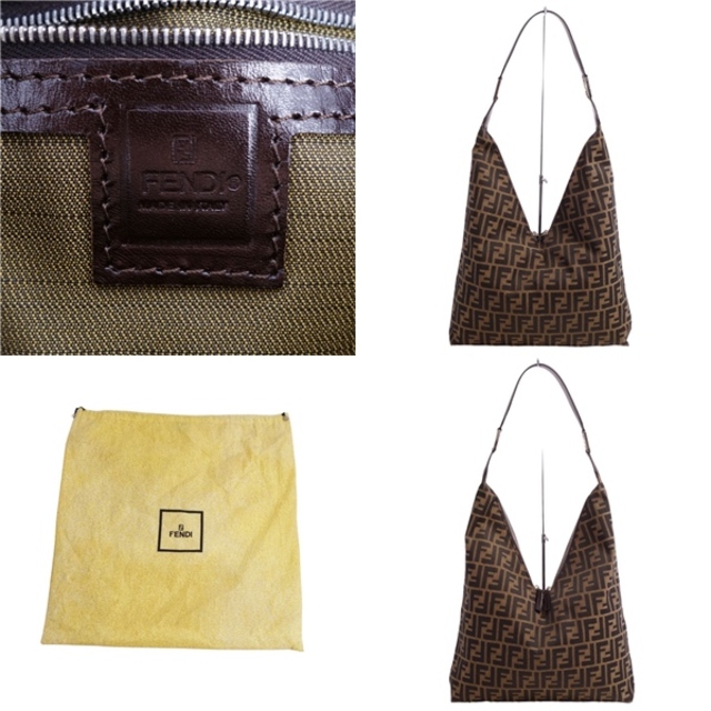 美品 Vintage フェンディ FENDI バッグ ショルダーバッグ ズッカ柄 キャンバス レザー カバン 鞄 レディース イタリア製 ブラウン 9