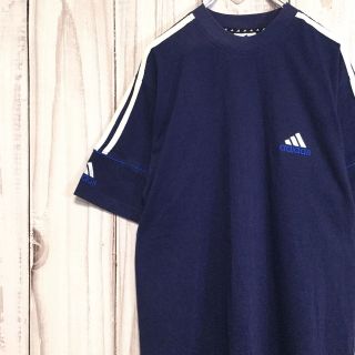 アディダス(adidas)の90s アディダス 半袖Tシャツ パフォーマンスロゴ刺繍 ネイビー L 古着(Tシャツ/カットソー(半袖/袖なし))