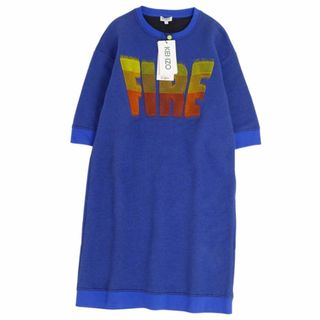 ケンゾー(KENZO)の未使用 ケンゾー KENZO ワンピース ニット ショートスリーブ コットン ロゴ トップス レディース M ネイビー(ひざ丈ワンピース)