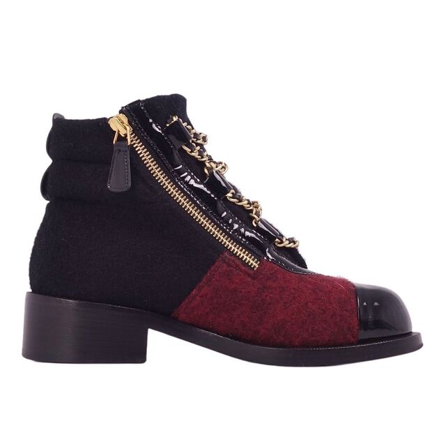 美品 シャネル CHANEL ブーツ ショートブーツ チェーン ココマーク