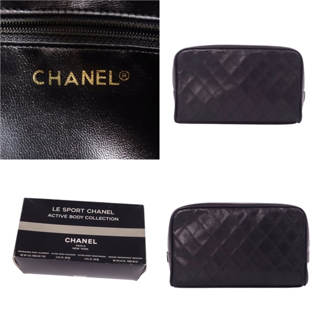 美品 Vintage シャネル CHANEL メイクポーチ バニティバッグ セカンドバッグ ビコローレ レザー 本革 カバン 鞄 レディース ブラック