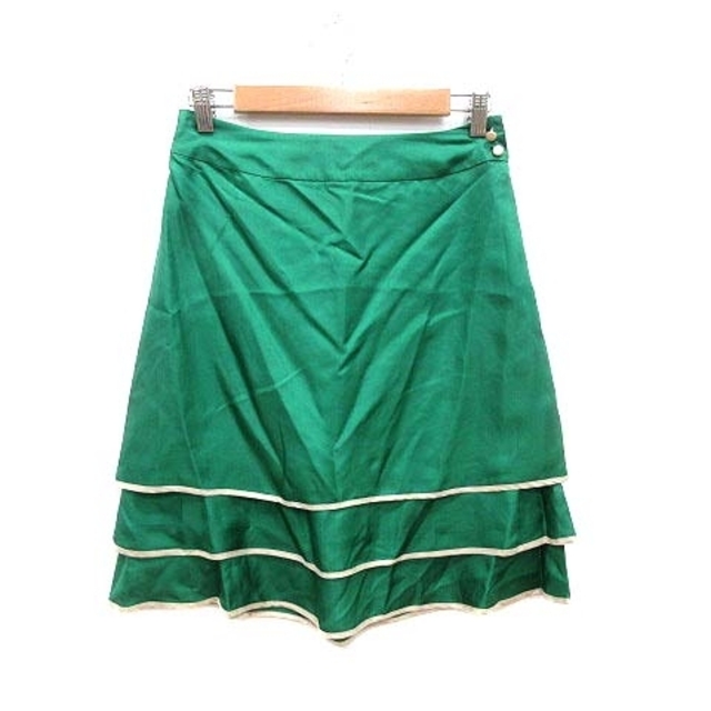STRAWBERRY-FIELDS(ストロベリーフィールズ)のストロベリーフィールズ フレアスカート ひざ丈 ティアード 絹 シルク 緑 レディースのスカート(ひざ丈スカート)の商品写真