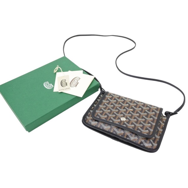 高い素材 GOYARD 49727 中古 ブラック レザー PVC 斜めがけポシェット