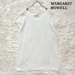 マーガレットハウエル(MARGARET HOWELL)の美品⭐︎マーガレットハウエル　サマーニット　リネン100%　白　2(カットソー(半袖/袖なし))