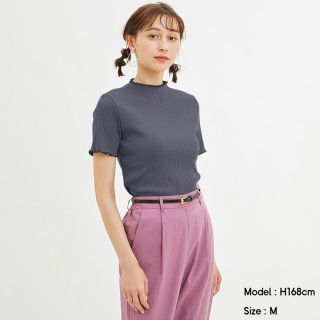 ジーユー(GU)の【美品】GU リブメローコンパクトt ブルー S(Tシャツ(半袖/袖なし))