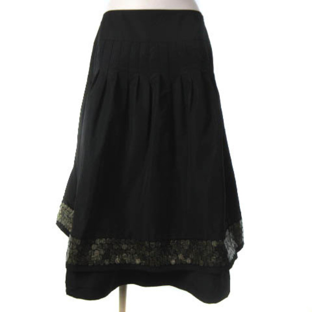 ヒロココシノ スカート ひざ丈 裾装飾 ティアード 黒 40 L