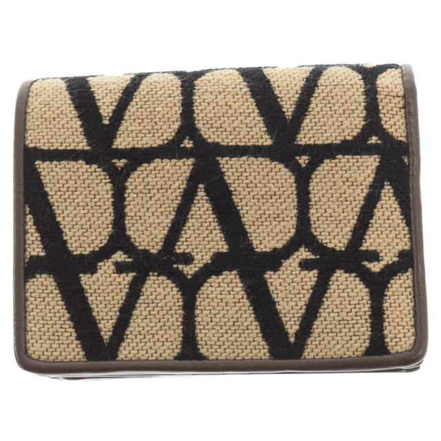VALENTINO ヴァレンチノ 23SS SMALL TOILE ICONOGRAPHE WALLET mini スモール トワル イコノグラフ スモール ウォレット 二つ折り財布 ブラウン/ブラック
