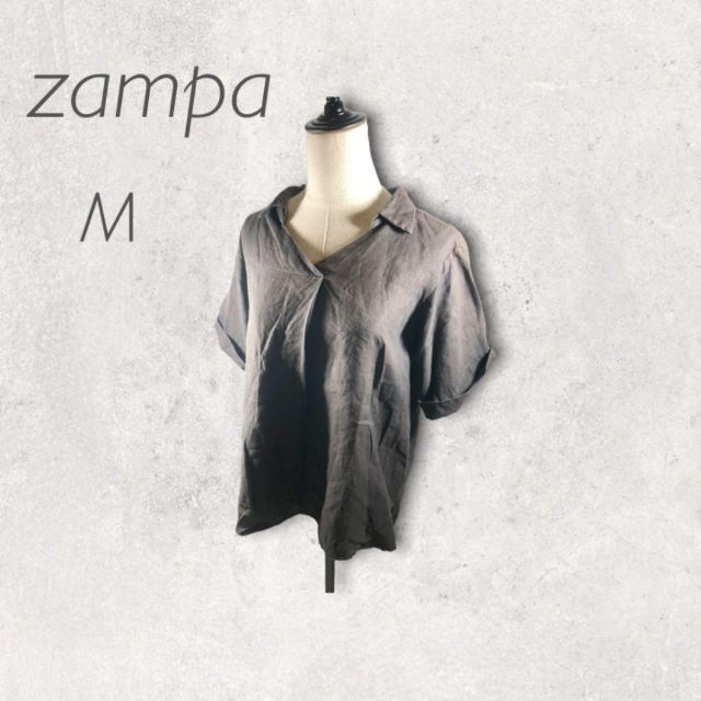 zampa(ザンパ)のザンパ　チャコールグレー　オープンカラーロングシャツ　M  限定品 レディースのトップス(シャツ/ブラウス(半袖/袖なし))の商品写真