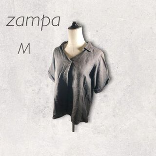 ザンパ(zampa)のザンパ　チャコールグレー　オープンカラーロングシャツ　M  限定品(シャツ/ブラウス(半袖/袖なし))