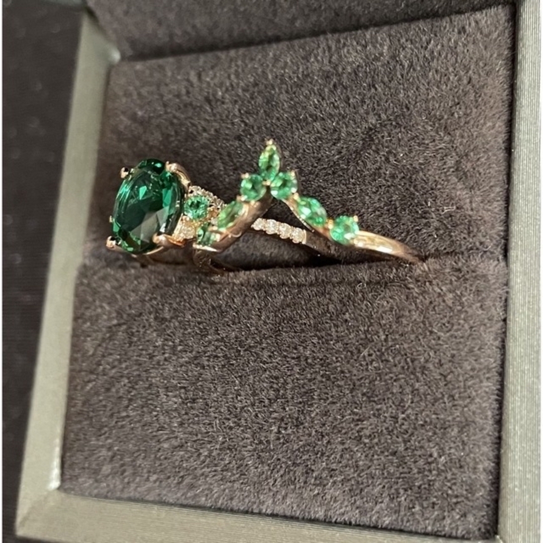 1.2カラット天然エメラルド,ダイヤモンド指輪18Kピンクゴールドセット レディースのアクセサリー(リング(指輪))の商品写真