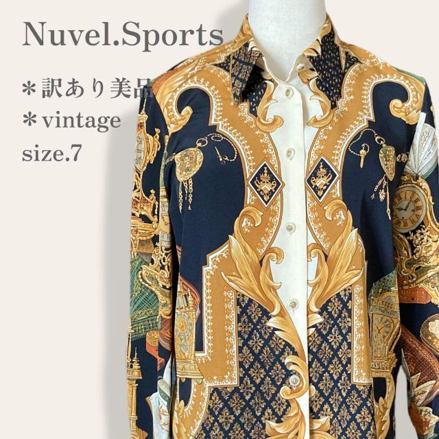 【訳あり美品】　Nuvel.Sports　ヴィンテージ　サイドスリット柄シャツ