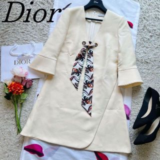 【良品】Christian Dior スカーフワンピース ベージュ フレア