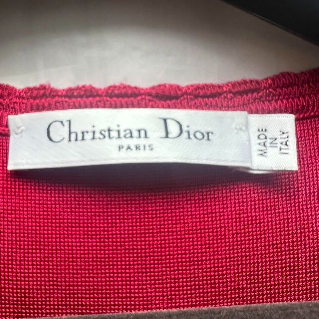 【美品】Christian Dior サマーニットワンピース ピンク フリル