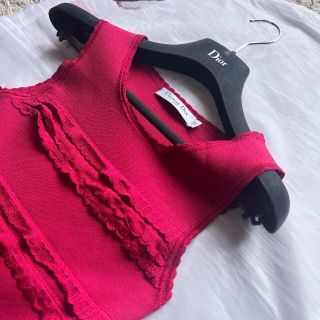 美品】Christian Dior サマーニットワンピース ピンク フリル-