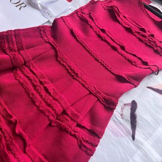 美品】Christian Dior サマーニットワンピース ピンク フリル-