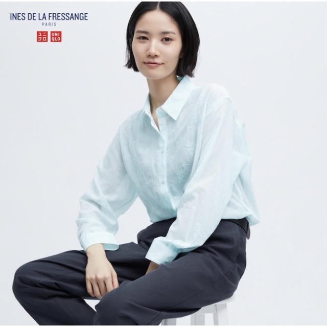 UNIQLO 【新品未使用】ユニクロUNIQLO☆イネス エンブロイダリーシャツMライトブルーの通販 by れい's shop｜ユニクロならラクマ