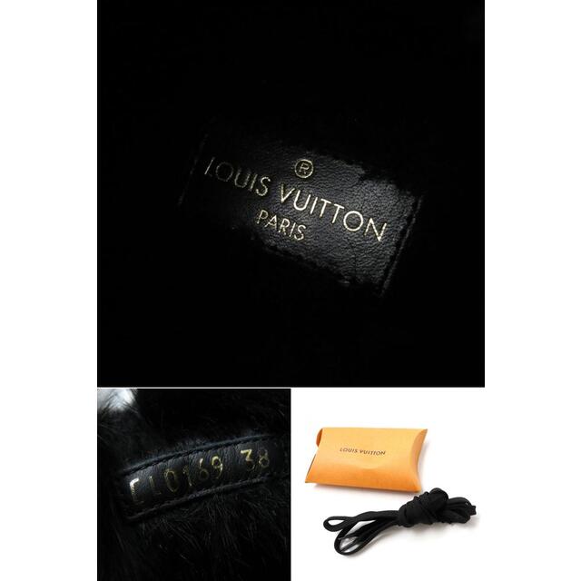 極美品◎19年 LV ルイヴィトン レディース ステラ―・ライン モノグラム ファー付 内側ムートン レザー ハイカットスニーカー 黒 38 箱袋