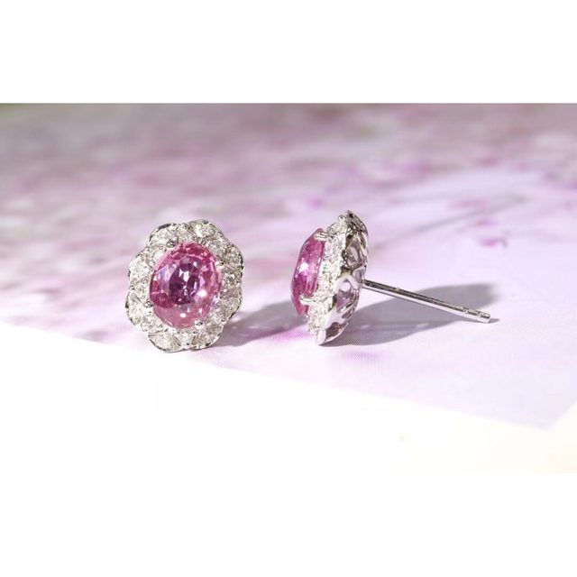 天然 パパラチアサファイア ダイヤ ピアス2.21ct k18 f - ピアス