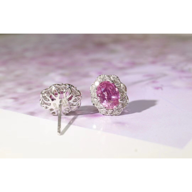 天然 パパラチアサファイア ダイヤ ピアス2.21ct k18 f - ピアス