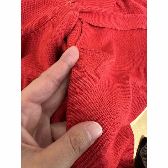 半袖カーディガン　赤　レッド　ショート丈　サマーニット レディースのトップス(カーディガン)の商品写真