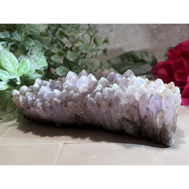 カルサイト共生✨　ミルキー 紫水晶　アメジスト　クラスター 原石　ラフストーン