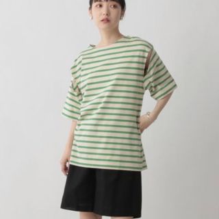 ローリーズファーム(LOWRYS FARM)のLOWRYSFARM ボーダースリット6分袖 フリーサイズ グリーン(Tシャツ(長袖/七分))