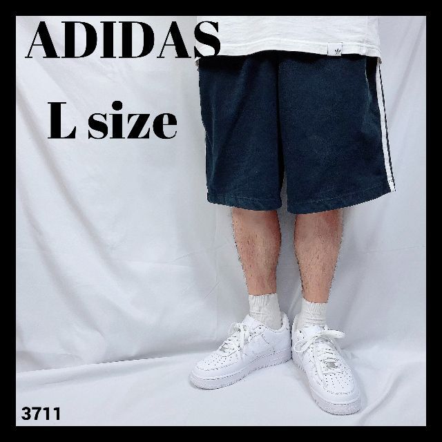 アディダス adidas ハーフパンツ コットン70 黒 3本ライン US/L