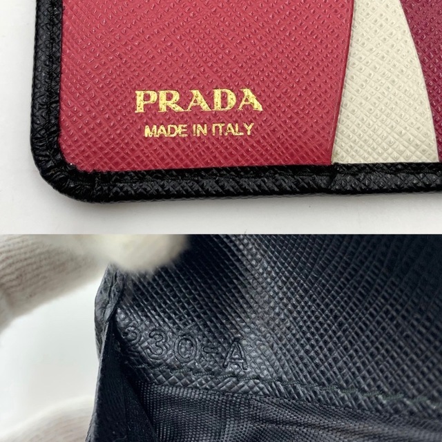 PRADA(プラダ)のPRADA プラダ 二つ折り財布 NERO ネロ 小さめ コンパクトウォレット L字ファスナー サフィアーノ
 1ML018 ZLP 61H レザー    ブラック 黒 ピンク ゴールド金具 レディース 定番 美品【中古品】 レディースのファッション小物(財布)の商品写真