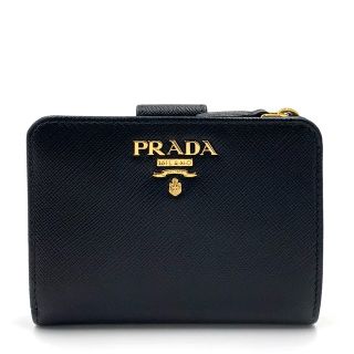 プラダ(PRADA)のPRADA プラダ 二つ折り財布 NERO ネロ 小さめ コンパクトウォレット L字ファスナー サフィアーノ
 1ML018 ZLP 61H レザー    ブラック 黒 ピンク ゴールド金具 レディース 定番 美品【中古品】(財布)