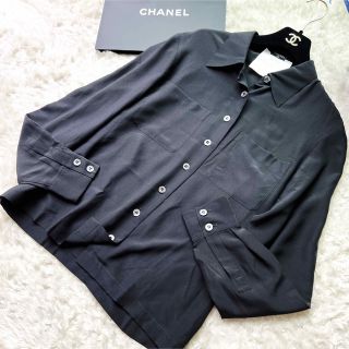CHANEL ココマークボタン付き レース シャツ ブラウス ブラック 38
