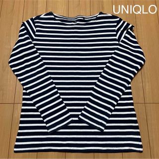 ユニクロ(UNIQLO)の【ユニクロ】kids ボーダーボートネックT 長袖 150 ネイビー×ホワイト(Tシャツ/カットソー)