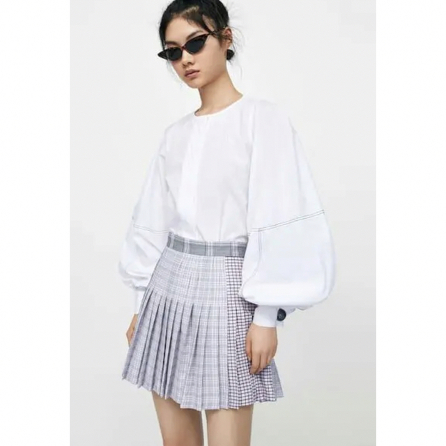 ZARA(ザラ)のチェック柄 パッチワーク プリーツ スカート レディースのスカート(ミニスカート)の商品写真