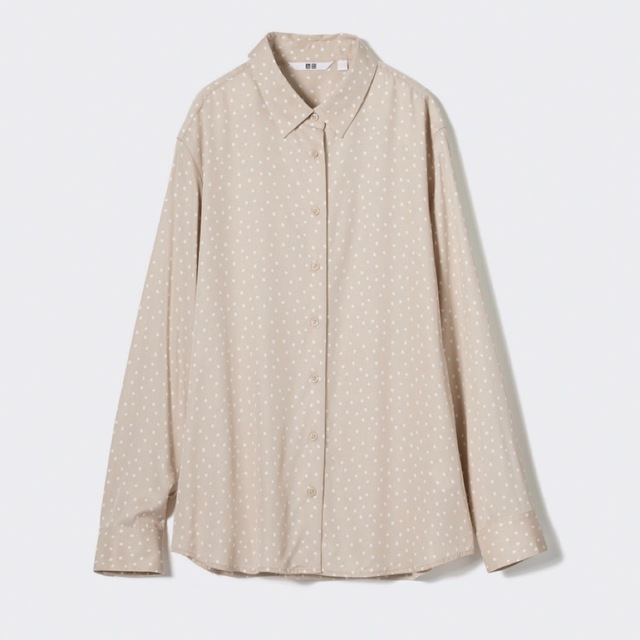 UNIQLO(ユニクロ)のユニクロ レーヨンプリントブラウス（長袖）Lサイズ ベージュ レディースのトップス(シャツ/ブラウス(長袖/七分))の商品写真