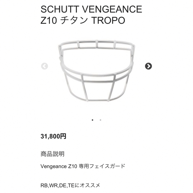 NIKE(ナイキ)のSchutt“Vengeance“Lサイズ 超軽量チタンフェイス・アイシールド付 スポーツ/アウトドアのスポーツ/アウトドア その他(アメリカンフットボール)の商品写真