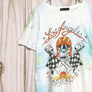 エドハーディー(Ed Hardy)の人気! エドハーディー 半袖Tシャツ スカルプリント タイダイ M 古着(Tシャツ/カットソー(半袖/袖なし))