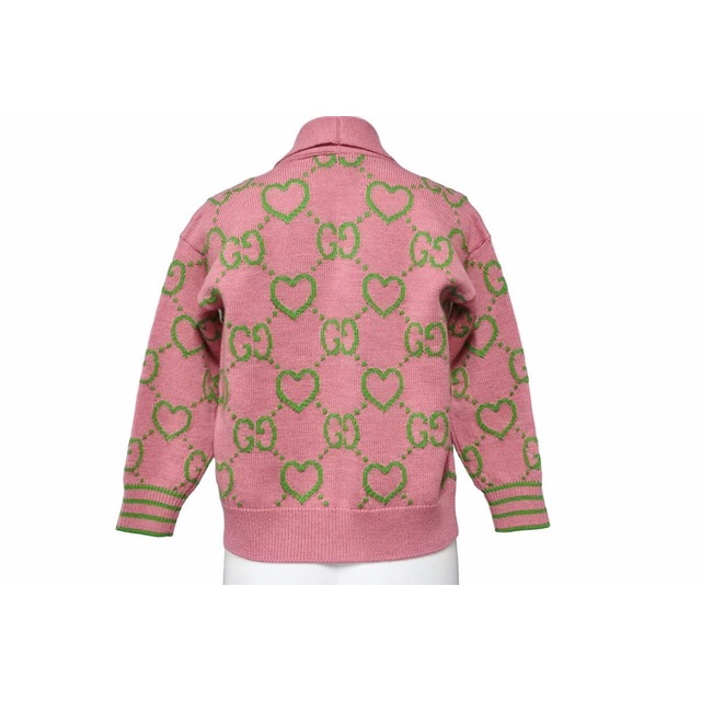 Gucci(グッチ)の極美品 GUCCI グッチ ガールズ カーディガン GG柄 2022-23AW イタリア製 ウール ポリウレタン ピンク グリーン サイズS 中古 49674 レディースのトップス(カーディガン)の商品写真