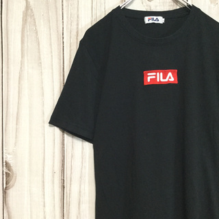 フィラ(FILA)のフィラ FILA 半袖Tシャツ 刺繍ロゴ 黒 L 古着 刺繍デザイン(Tシャツ/カットソー(半袖/袖なし))