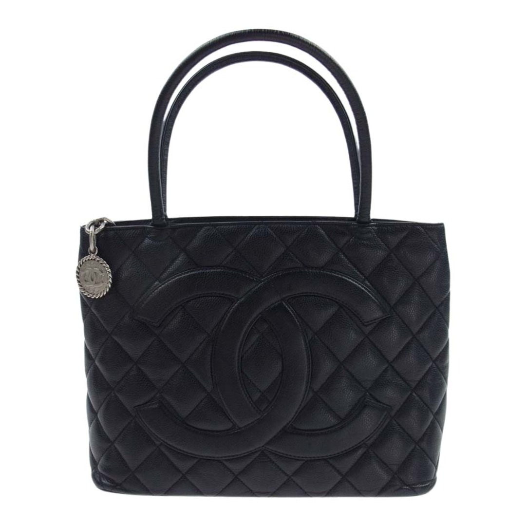 バッグCHANEL シャネル ハンドバッグ キャビアスキン チャーム付 シルバー金具 トート バッグ  ハンドバッグ ブラック系