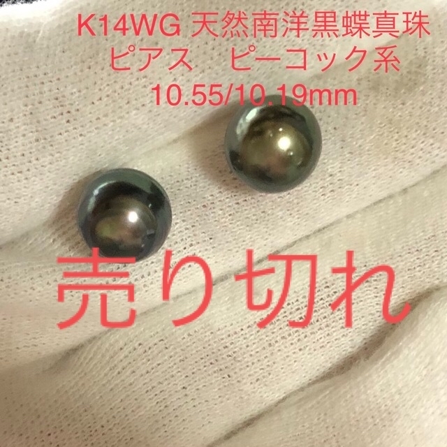 K14WG 南洋黒蝶真珠（ブラックパール） ピアス［g294-8］