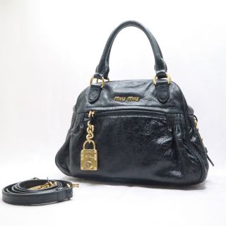 Y59-3 ミュウミュウ miumiu ハンドバッグ 2way 黒 レザー 美品-