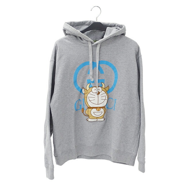 売れ筋介護用品も! フーディー メンズ パーカー GUCCI グッチ - Gucci コットン トップス おでかけ コラボ おしゃれ キャラクター ブランド うしドラ Mサイズ 646953 ドラえもん グレー パーカー