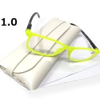老眼鏡 ブライトカラーフレーム ケース付 送料無料 イエロー+1.0(サングラス/メガネ)